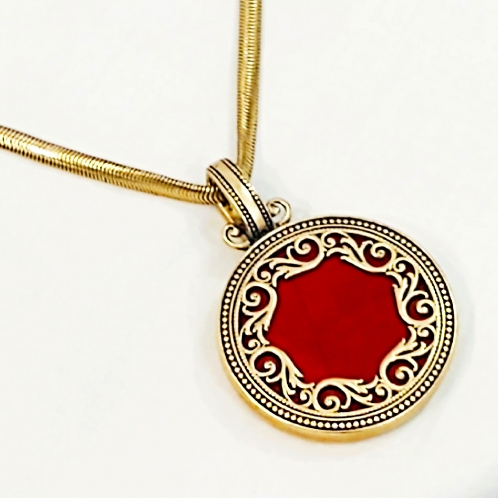 Vintage Trifari Gold Oversized Double Sided Pendant Necklace